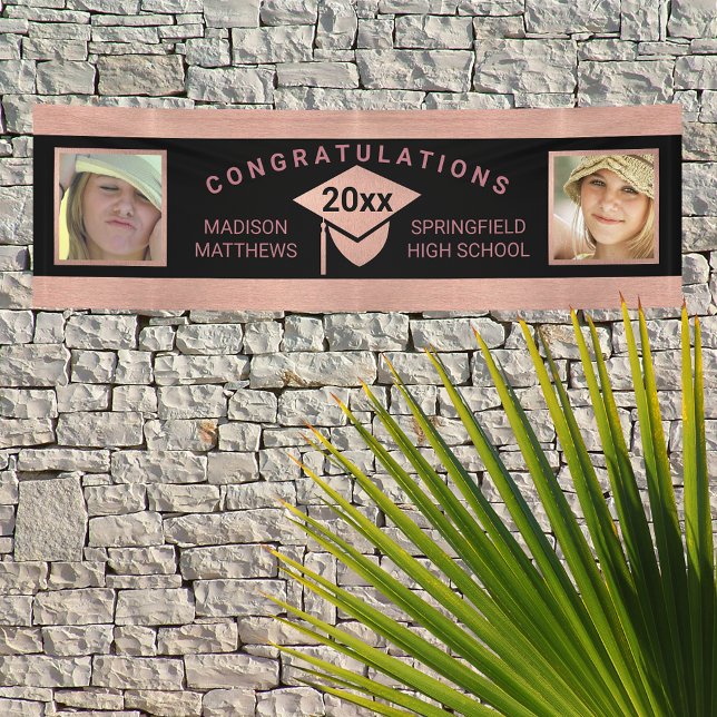 Banderoles Graduation Chic Rose Gold Félicitations Photo (Créateur téléchargé)