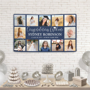 Banderoles Graduation Congrats 12 Photo Collage Marine Bleu