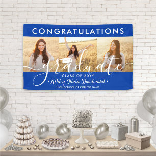 Banderoles Graduation Congrats 3 Photo Collage Royal Blue