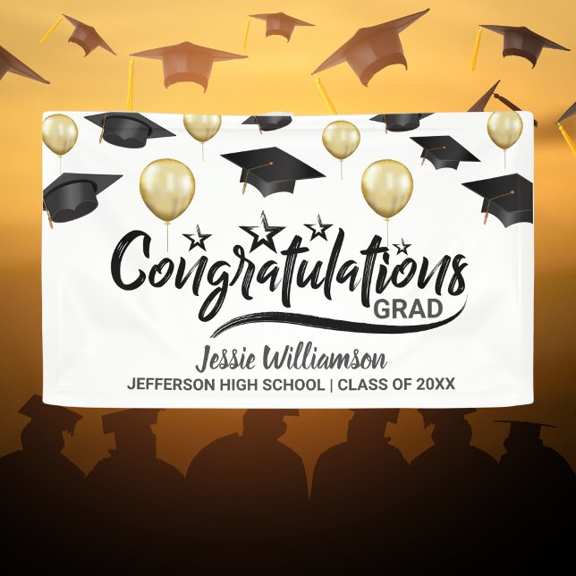 Banderoles Graduation Congrats Grad Black Gold Balloon person (Créateur téléchargé)