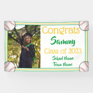 Banderoles Graduation de base-ball Green & Gold One Photo
