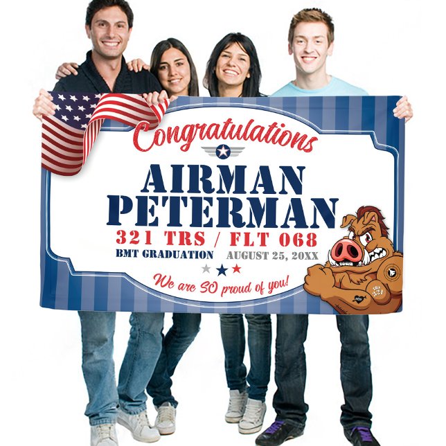 Banderoles Graduation de la Force aérienne 321 TRS Mascotte d (321 Warthogs Mascot Air Force BMT Basic Military Training Graduation 3x5' ft vinyl outdoor banner)