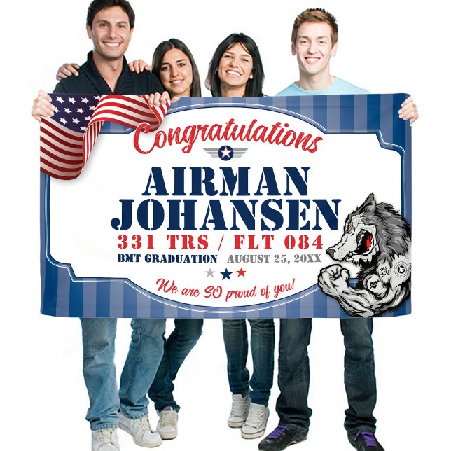 Banderoles Graduation de la Force aérienne 331 TRS Wolf Pack  (331 TRS Wolfpack Mascot US Air Force BMT Basic Military Training Graduation Vinyl Banner, Proud Mom)