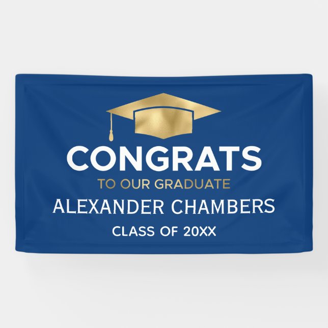 Banderoles Graduation d'or bleu moderne simple (Horizontal)