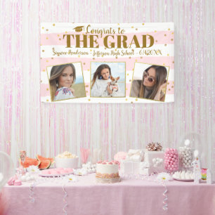 Banderoles Graduation Félicitations 3 Photos Gold Parties sci