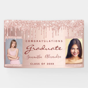 Banderoles Graduation fête photo rose or parties scintillant 