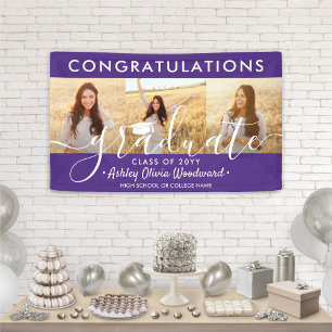 Banderoles Graduation Fêtes 3 Photo Collage Purple & White