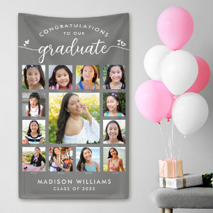 Banderoles Graduation Gris K-12 Script Photo Collage Moderne