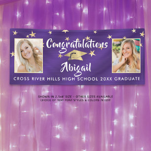Banderoles Graduation Main Lettré Photo Purple Gold Stars