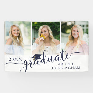 Banderoles Graduation Marine Bleu Fancy Script 3 Photos