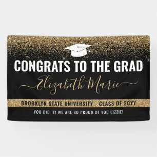 Banderoles Graduation moderne Black Gold Parties scintillant 