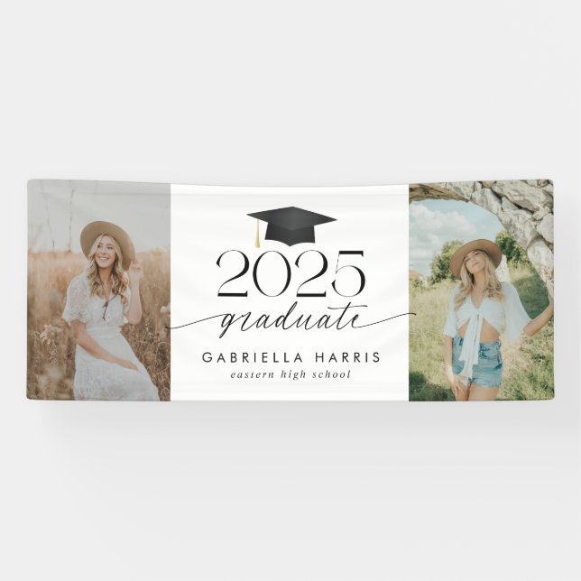 Banderoles Graduation moderne de script noir et blanc (Horizontal)