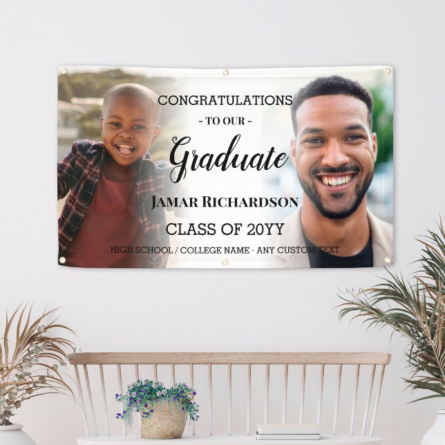 Banderoles Graduation moderne Hommes Photo Collage personnali (Modern Graduation Men Photo Collage Personalized Banner
)
