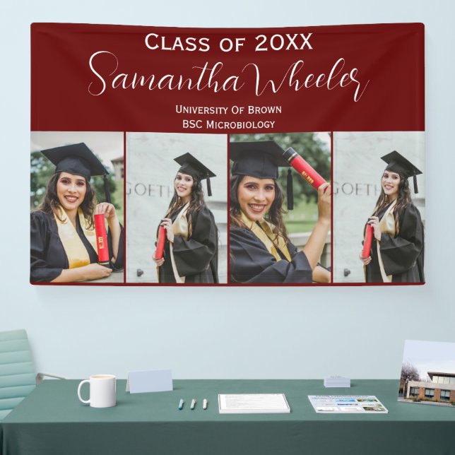 Banderoles Graduation moderne Maron Custom Photo Collage Nom (Salon professionnel)
