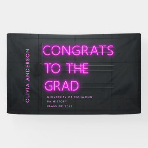 Banderoles Graduation néon rose noir félicitations fête mo