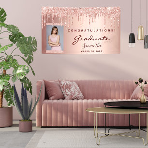 Banderoles Graduation party 2023 photo rose gold glitter drip