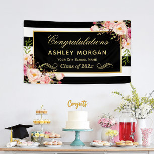Banderoles Graduation Party Gold Black Blanc Floral Décor