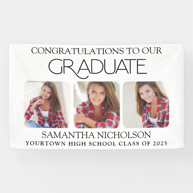 Banderoles Graduation Party Modern 3 Photo Félicitations (Horizontal)