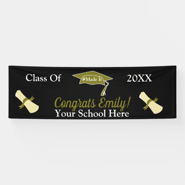 Banderoles Graduation personnalisée moderne #MadeIt Gold Blac (Horizontal)