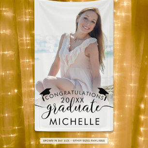 Banderoles Graduation Photo Banner Élégant Script Félicitatio