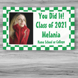 Banderoles Graduation photo Green White Checkerboard