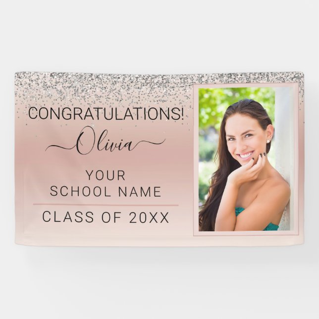 Banderoles Graduation Photo Pink Silver Classe de Parties sci (Horizontal)