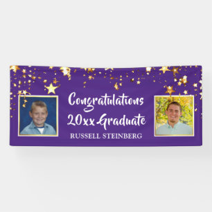 Banderoles Graduation Photo Purple Gold Stars Personnalisé