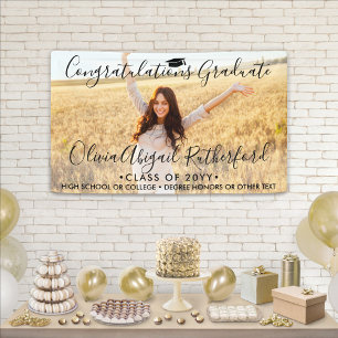 Banderoles Graduation Photo & Simple Noir Script Classe Année