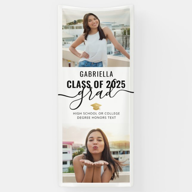 Banderoles Graduation Photo White and Gold Modern Script (Vertical)