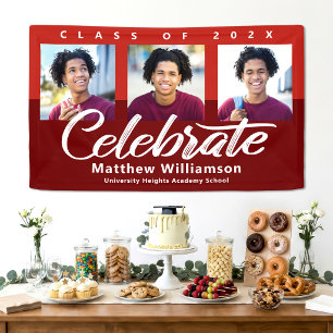 Banderoles Graduation rouge 3 Photo Bold Script moderne minim