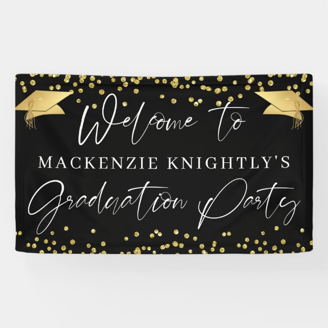 Banderoles Graduation Script moderne Gold Confetti Bienvenue (Horizontal)