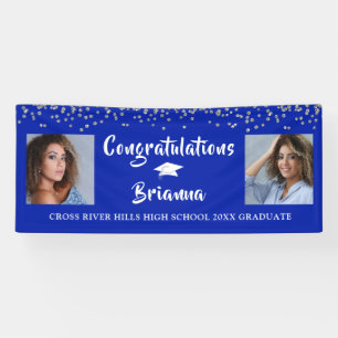Banderoles Graduation Silver Confetti Script Photo Royal Blue