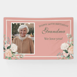 Banderoles Grand-mère florale rose 90e anniversaire