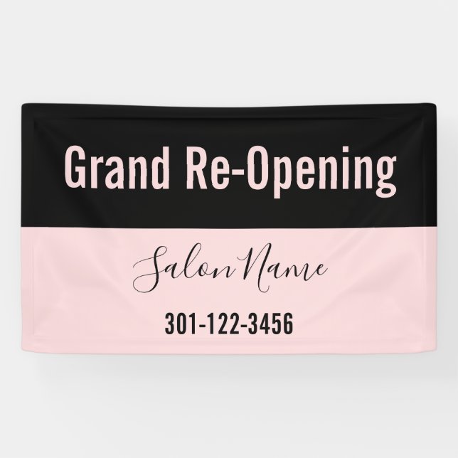 Banderoles Grand réouverture du salon de beauté rose pâle et  (Horizontal)