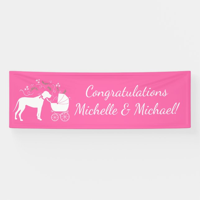 Banderoles Grande Dane Chien Baby shower Chien Chiot Rose Gir (Horizontal)