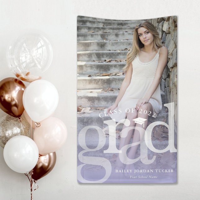 Banderoles Gras GRAD Purple Ombre Overlay Photo Graduation (Créateur téléchargé)