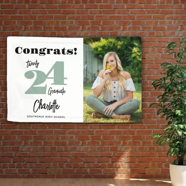 Banderoles Gras Green Congrats 2024 Sage Photo Graduate (Créateur téléchargé)