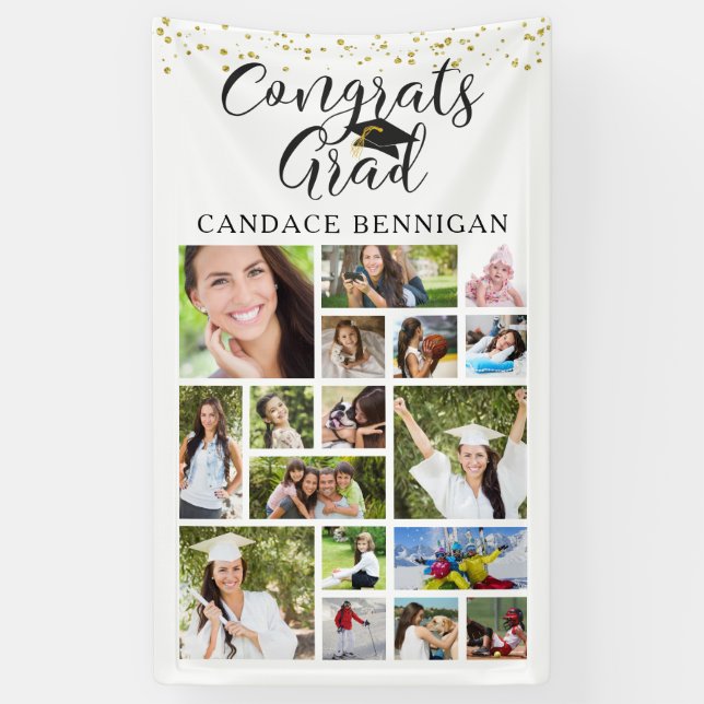 Banderoles GRATS GRAD Photo Collage Script Confetti (Vertical)