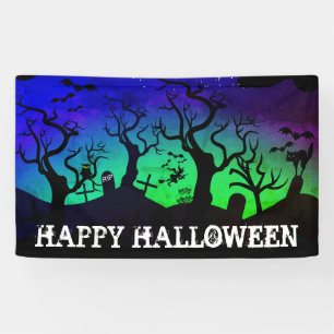 Banderoles Graveyard noir, bleu et vert Halloween