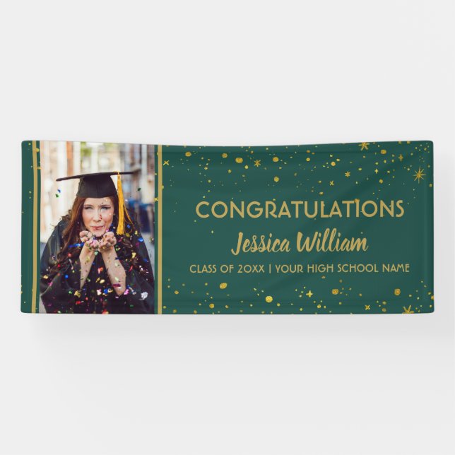 Banderoles Green And Gold Confetti Diplômé en photo (Horizontal)