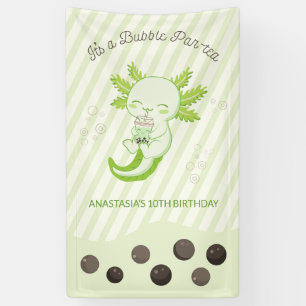 Banderoles Green Axolotl Bubble Boba Tea Anniversaire