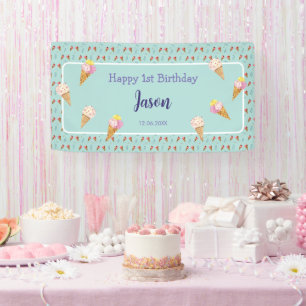 Banderoles Green Cute Crème glacée Cone Enfants Garçon Annive