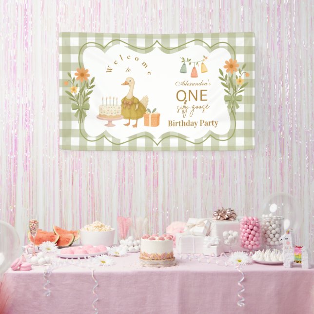 Banderoles  Green Gingham Silly Goose 1st Birthday (Fête)