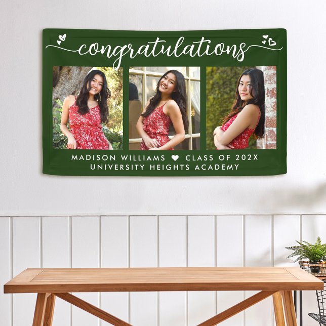 Banderoles Green Graduation 3 Photo Moderne Calligraphie Coeu (Créateur téléchargé)
