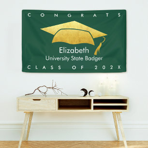 Banderoles Green Graduation Bold Moderne Simple Casquette Or