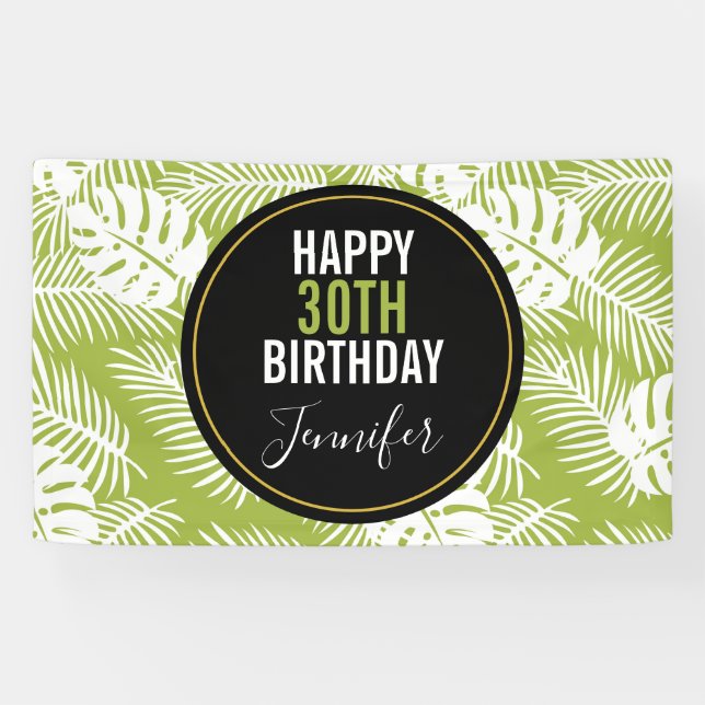 Banderoles Green Palm Feuille Rainforest Motif Anniversaire (Horizontal)