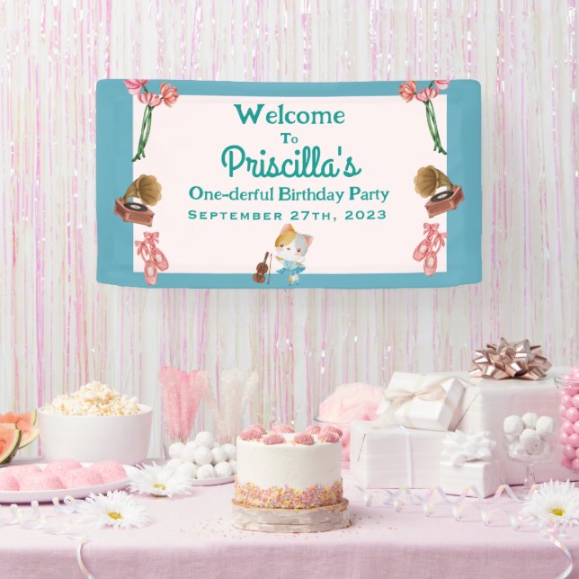 Banderoles Green Pink Ballerina Chat Anniversaire de enfant P (Fête)