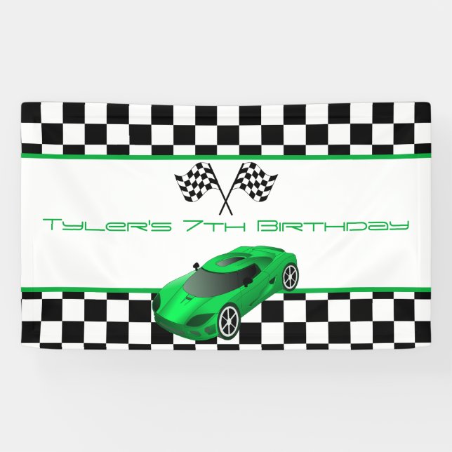 Banderoles Green Race Car fête d'anniversaire (Horizontal)