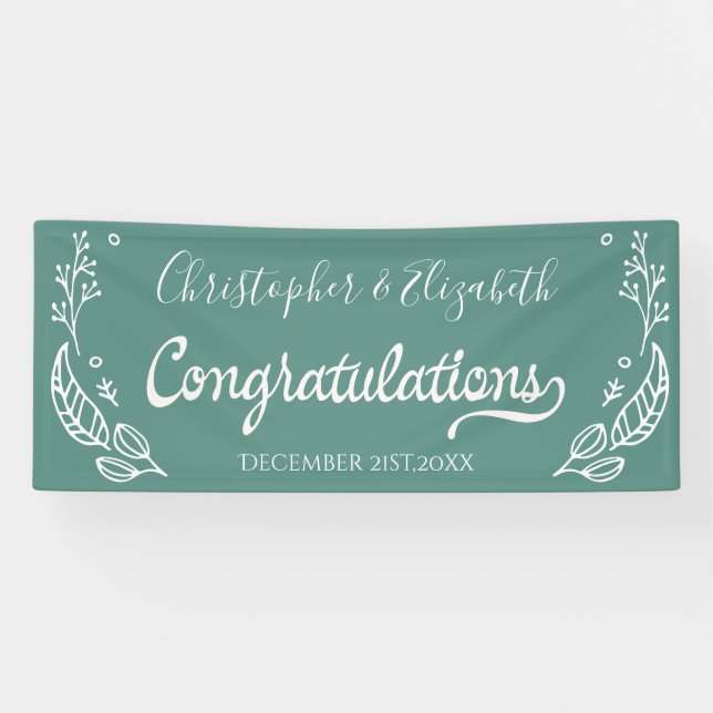 Banderoles Green White Elegant Chic Mariage Félicitations (Horizontal)