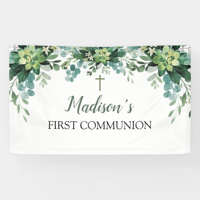 Banderoles Greenery First Communion Banner backdrop (Horizontal)